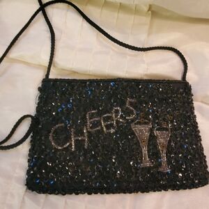 Vintage Black Sequin and Silver Beaded Evening Bag